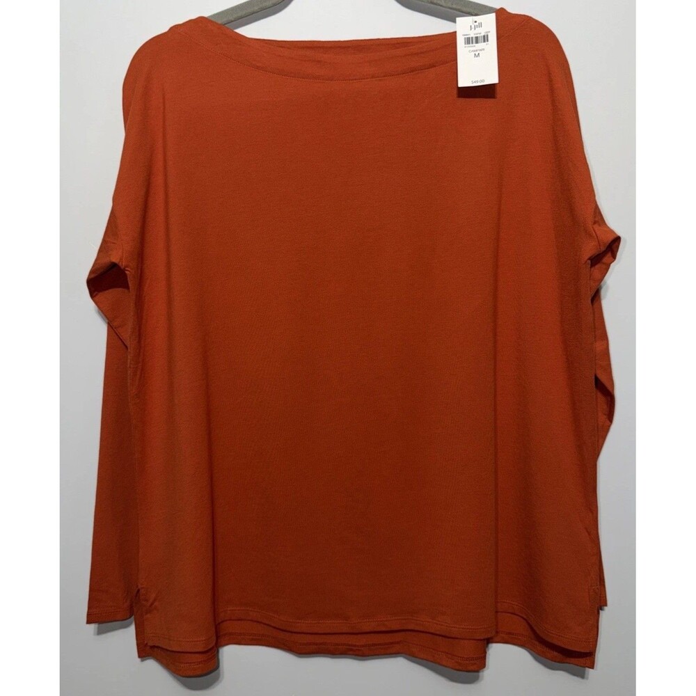 J JILL Womens Luxe Supima Cotton Boat Neck Tee Orange Long Sleeve Medium NWT